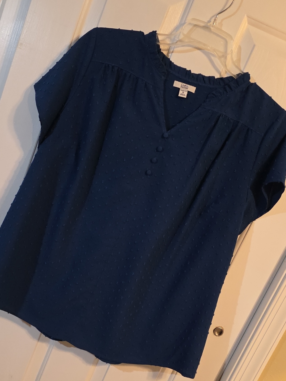 Croft & Barrow Dark Teal Dot-Textured Short Sleeve V-Neck Blouse 1X T053